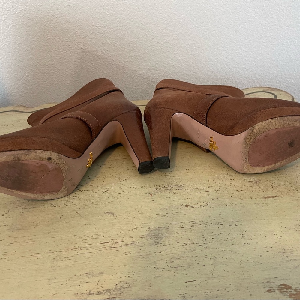 PRADA Made in Italy Platform Peep Toe Ankle Bootie w/Double Wrap Strap Size 38 - Picture 7 of 9
